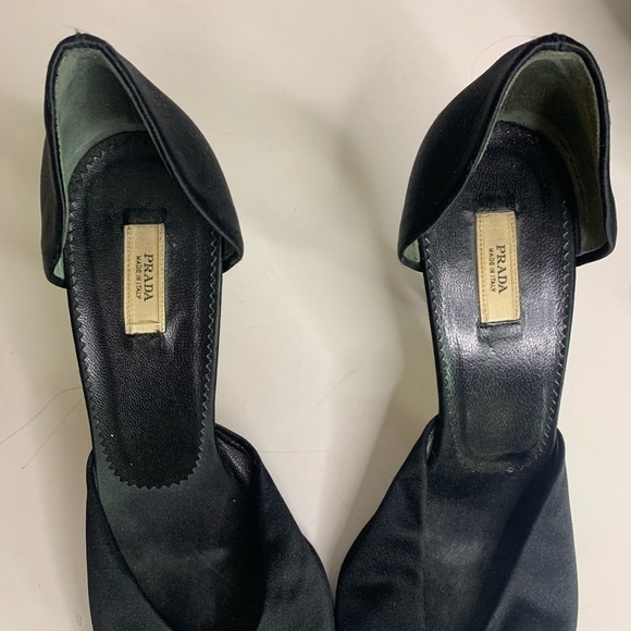Vintage PRADA Italy black satin belt knot open toe Stiletto heels shoe 6.5 size - Picture 4 of 14